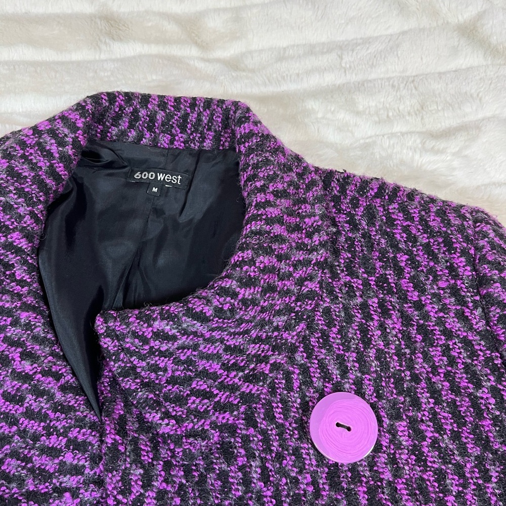 600 West M Purple Black Abstract Fall Winter 1 Button Suit Wool Blend Jacket NYC